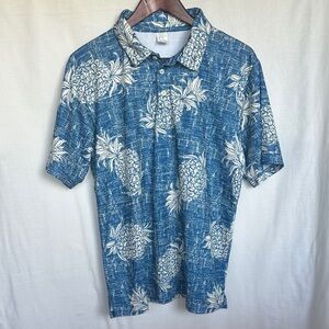 Palmwave Blue Pineapple Print Men's Polo Shirt